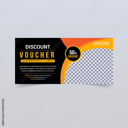 Gift voucher template with black orange color