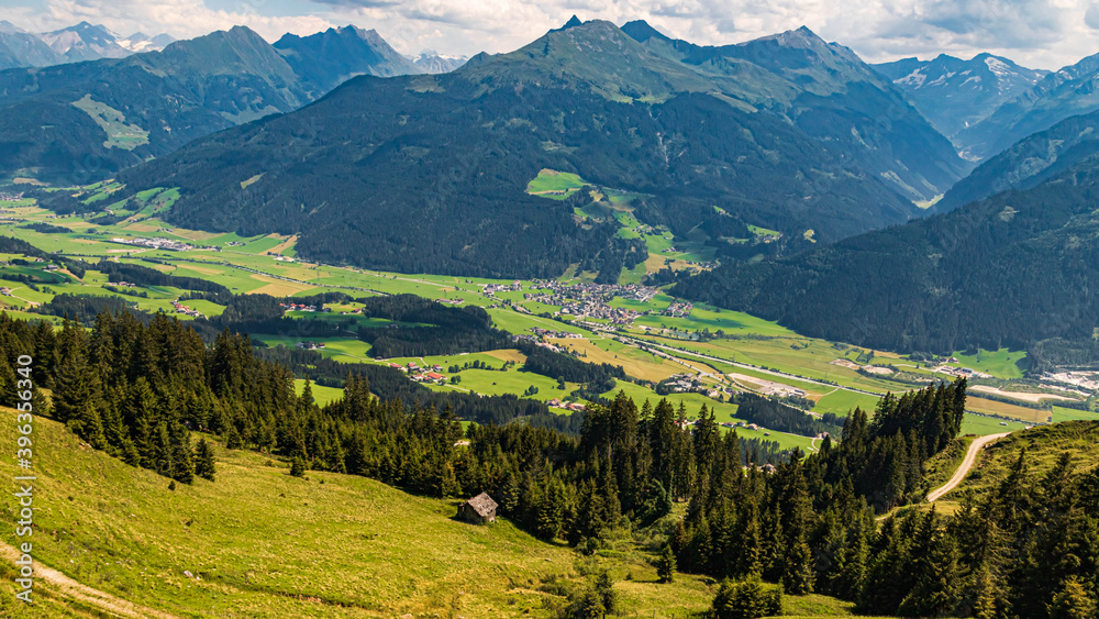 Beautiful alpine view at the famous Panoramabahn Kitzbueheler Alpen, Salzburg, Austria