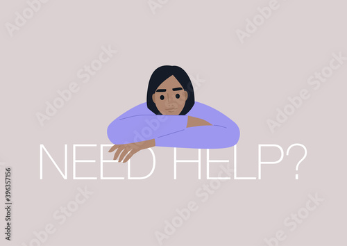 Need help conceptual illustration, a portrait of a female young character helping their assistance