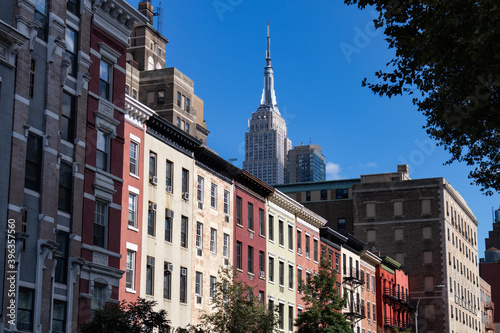 Row of Colorful Old Residential Buildings in Chelsea of New York City