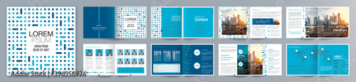 Corporate business presentation guide brochure template, Annual report, 16 page minimalist flat geometric business brochure design template, A4 size.