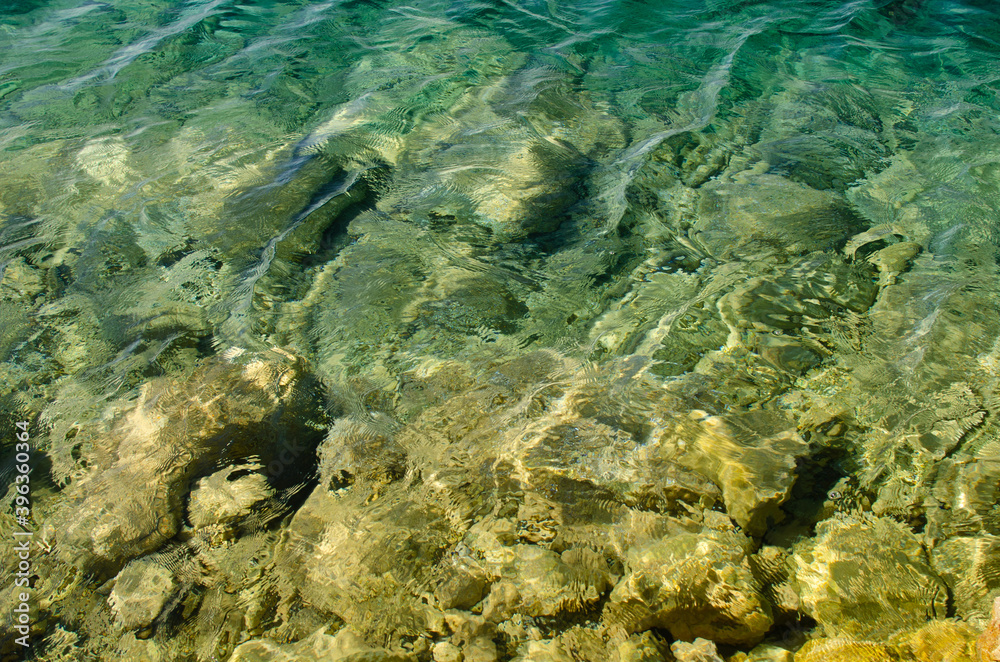 The rocky background of the sea