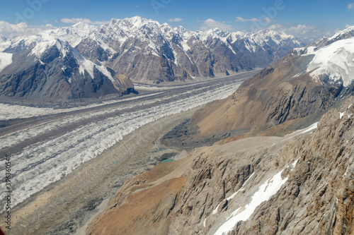 Aerial view of South Engilchek Glacier, Central Tian Shan, Kazakhstan - Kyrgyzstan. © Kirill