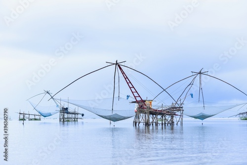 View of Yor Yak or Giant Square Fishnets at Klong Pak Pra in Phatthalung