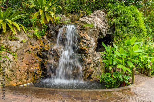 A long exposure view of a waterfall in the Botanical Gardens in Singapore  Asia