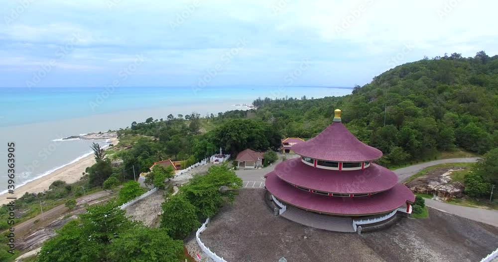 Bangka Indonesia, December 4, 2020: Aerial Pagoda Vihara Puri Tri Agung landmark of Bangka Belitung, Vihara is one of the icons of the City of Bangka Belitung
Bangka Indonesia, December 4, 2020: Aerial Pagoda Vihara Puri Tri Agung landmark of Bangka Belitung, Vihara is one of the icons of the City of Bangka Belitung