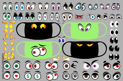 Large set of different cartoon eyes. Images for medical masks and other purposes.