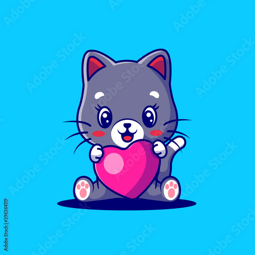 cute cat with heart vector illustration