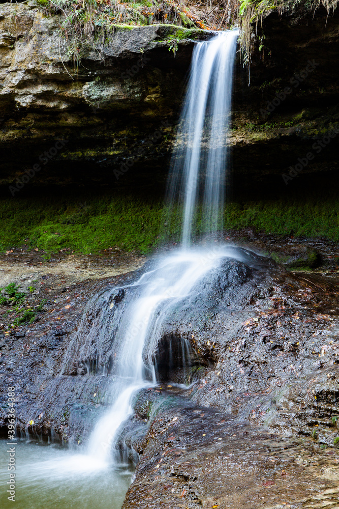Fototapeta premium Beautiful small waterfall in Europe, Moldova. Landscape with river. Clean water in nature.