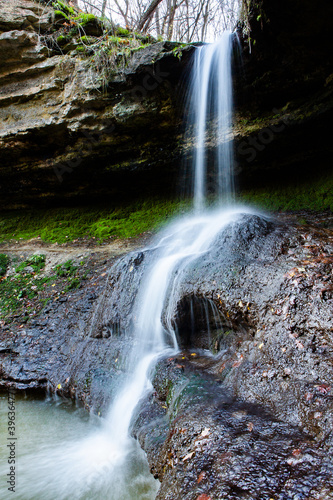 Beautiful small waterfall in Europe  Moldova. Landscape with river. Clean water in nature.