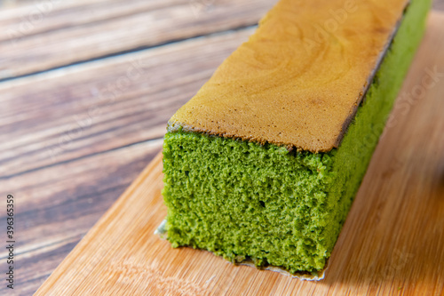 sponge cake with matcha and honey, castella cake,  (Japanese sponge cake) photo