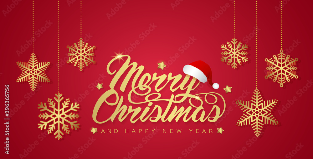 Merry christmas and happy new year typography and santa’s hat for decoration Merry christmas and happy new year typography and santa’s hat for decoration