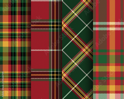 Set of tartan seamless pattern. Checkered Scottish plaid. Striped Christmas print in Scottish style