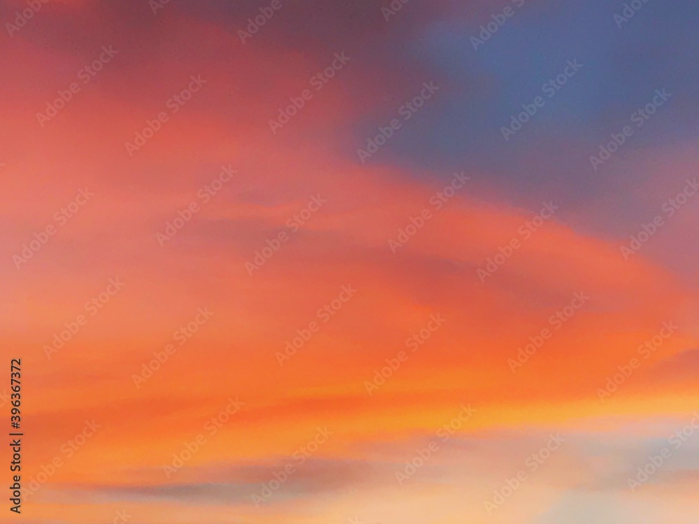 Blurred background,Orange sky and clouds in the evening