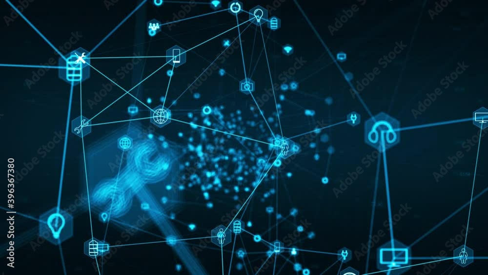 Motion graphic of Blue technology icon network connection abstract background concept Motion graphic of Blue technology icon network connection abstract background concept