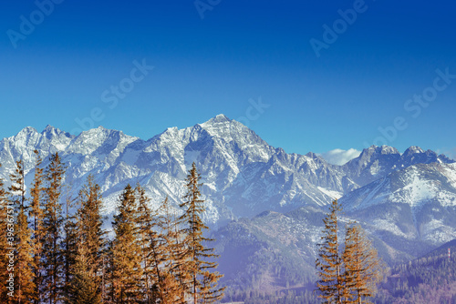 Fototapeta Naklejka Na Ścianę i Meble -  Mesmerizing shot of snow-capped Tatra mountains in Poland