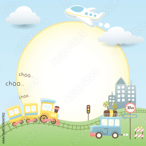 cartoon frame border template with transportations
