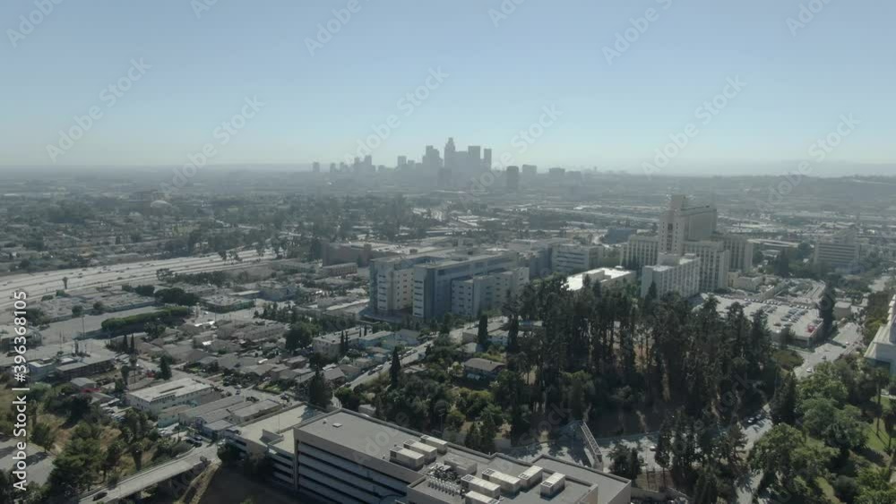 Los Angeles Downtown from Boston Heights Aerial Shot Back Los Angeles Downtown from Boston Heights Aerial Shot Back