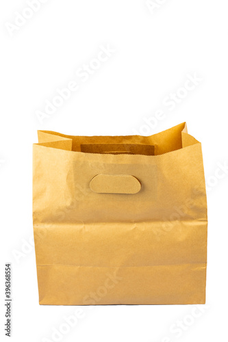 Paper bag with handle isolated on white background with clipping path