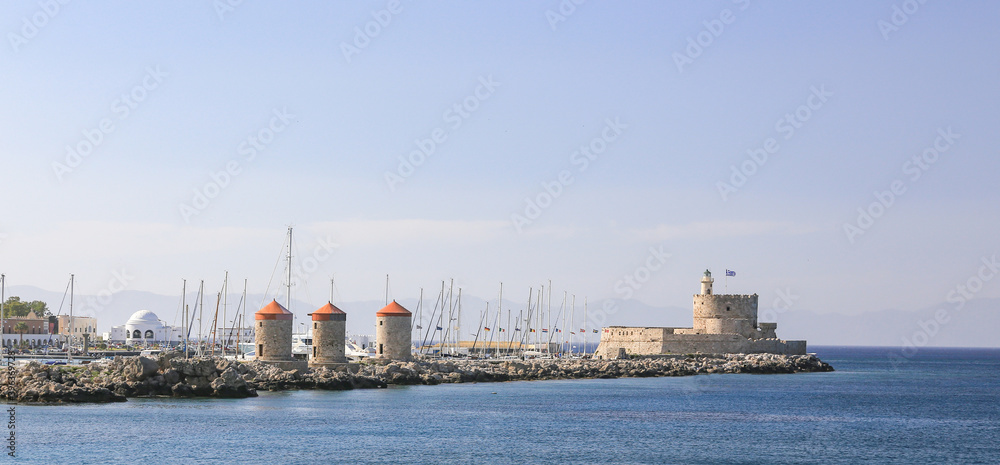 Fototapeta premium Vacation time in Rhodes island, Rhodes harbor, Greece,mediterranean,Europe 