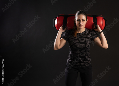 Fitness Aqua bag, water bag for sports girl holds on her shoulders