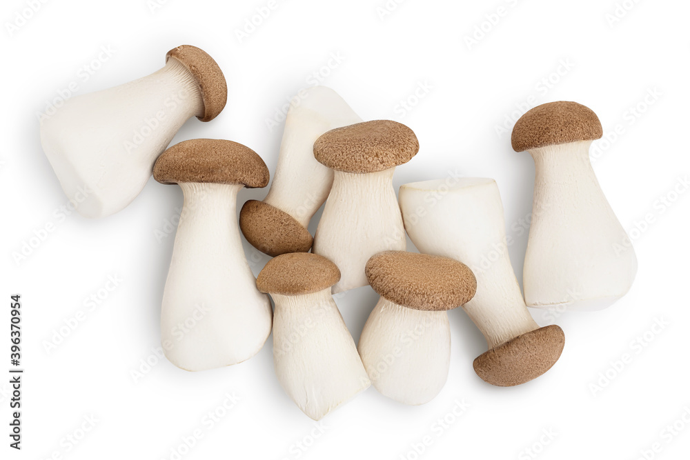 King Oyster mushroom or Eringi isolated on white background with clipping path. Top view. Flat lay King Oyster mushroom or Eringi isolated on white background with clipping path. Top view. Flat lay