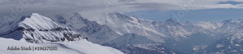 panoramic of the high peaks of the French Alps on a glorious day