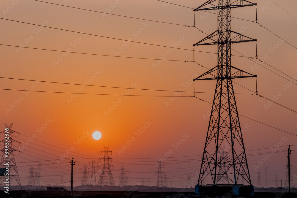 Various views of power pylons in Kutch