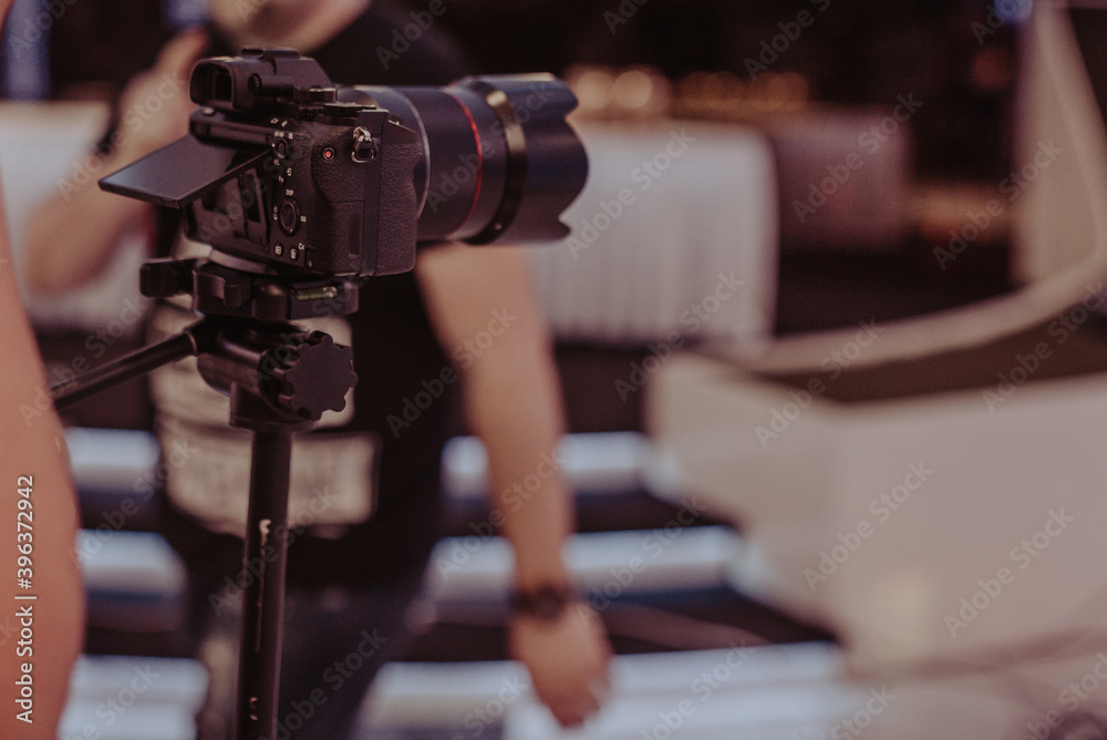 Professional camera on set, recording music spot