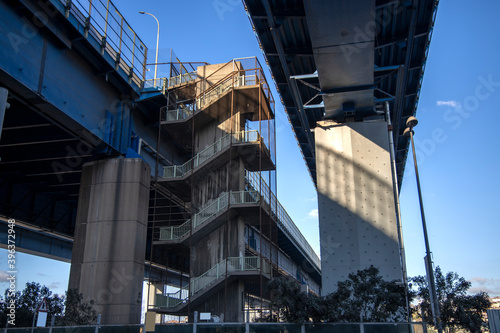 The view of the stairs leading to the bridge from the lower part of the Istanbul Unkapanı Bridge photo