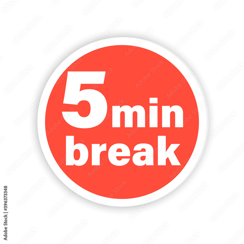 5 minutes break sticker icon. Clipart image isolated on white background. 5 minutes break sticker icon. Clipart image isolated on white background.