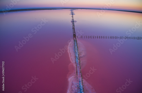 Pink salt lake top view