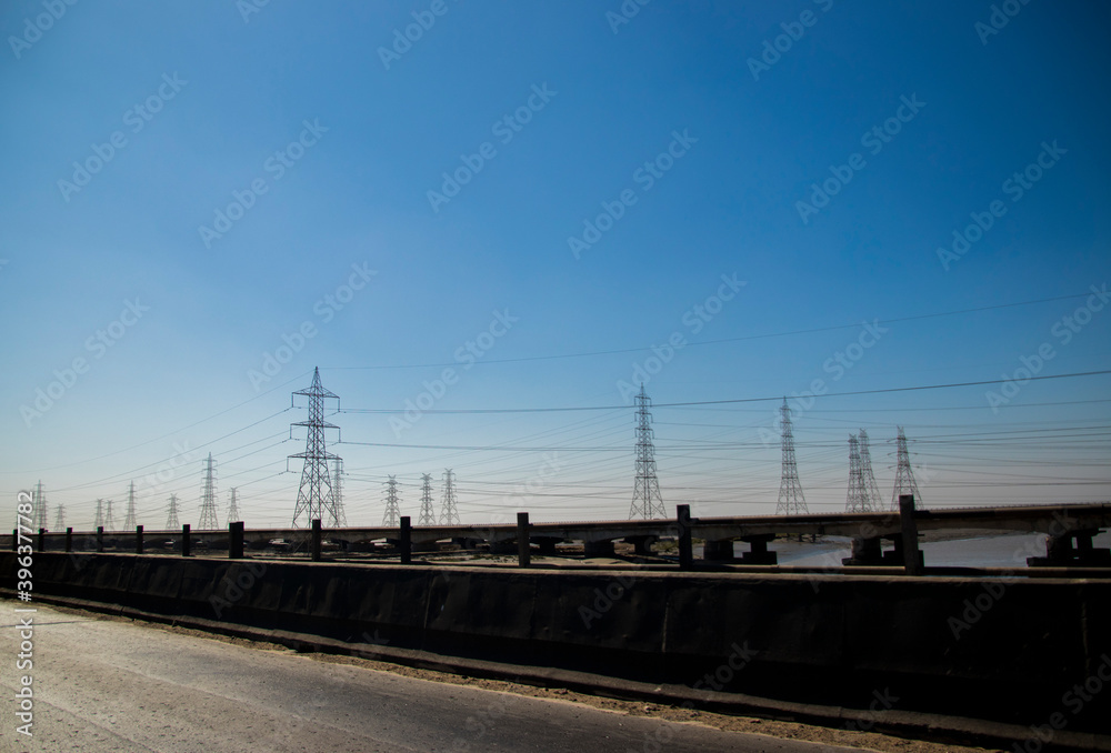 Various views of power pylons in Kutch