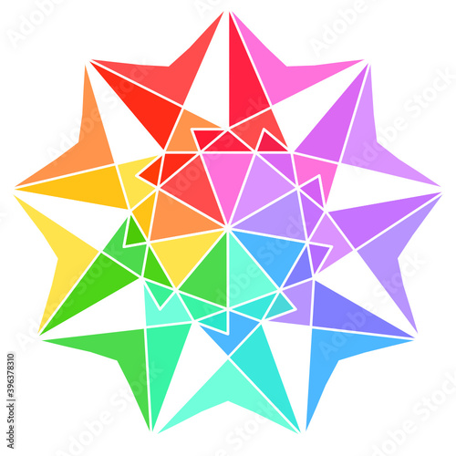 abstract geometric rainbow nine sided polygon-9d1