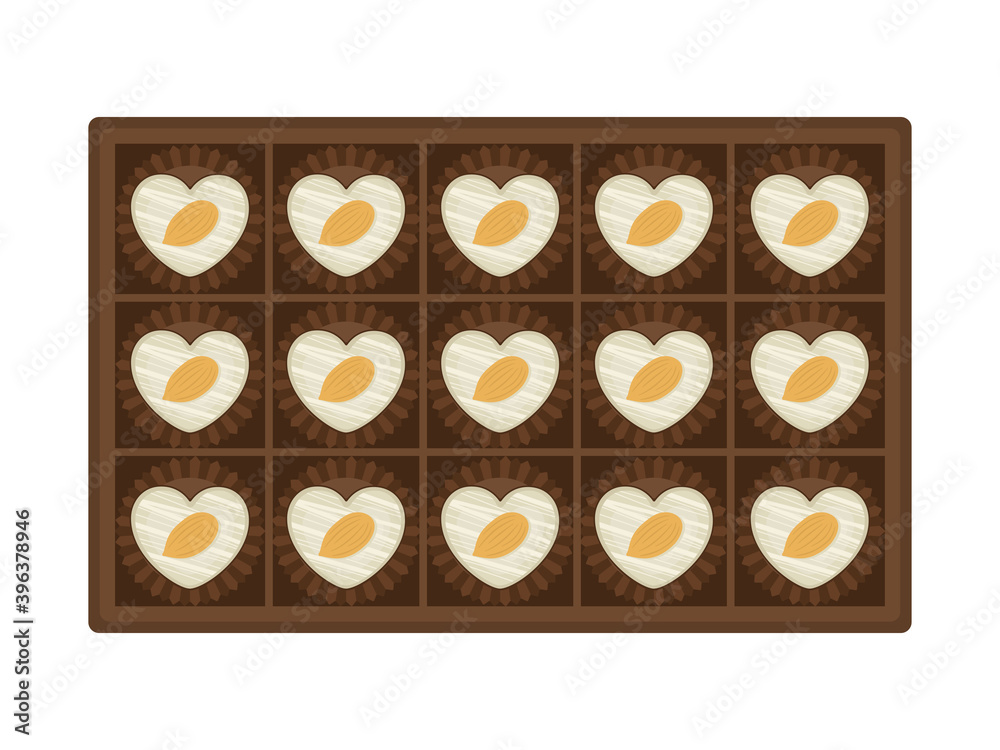 Fototapeta premium 箱に入ったハート型のチョコレートのイラスト