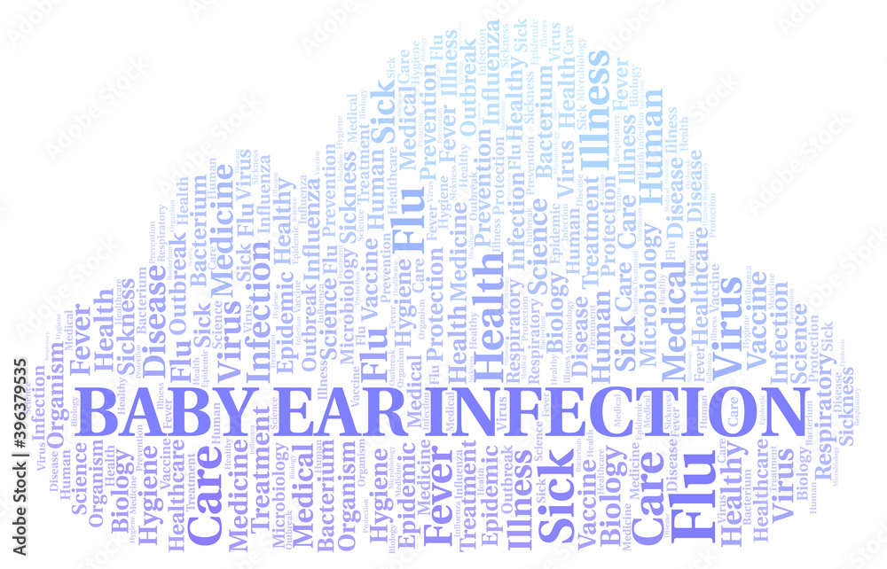 Baby Ear Infection typography word cloud create with the text only. Baby Ear Infection typography word cloud create with the text only.