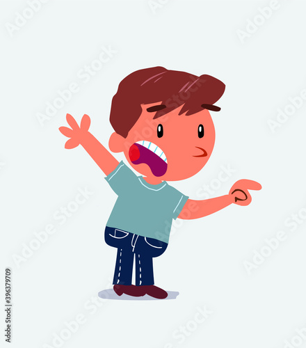 cartoon character of little boy on jeans pointing at something outraged