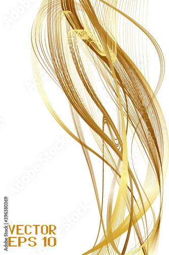 Abstract Golden and Yellow Pattern with Waves. Beige Smoke. Striped Linear Texture. Vector. 3D Illustration