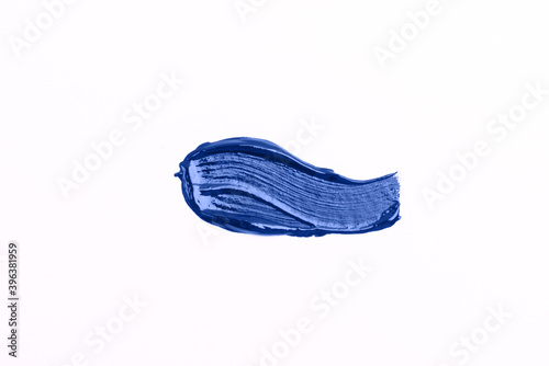 Blue paint stroke isolated on white background.