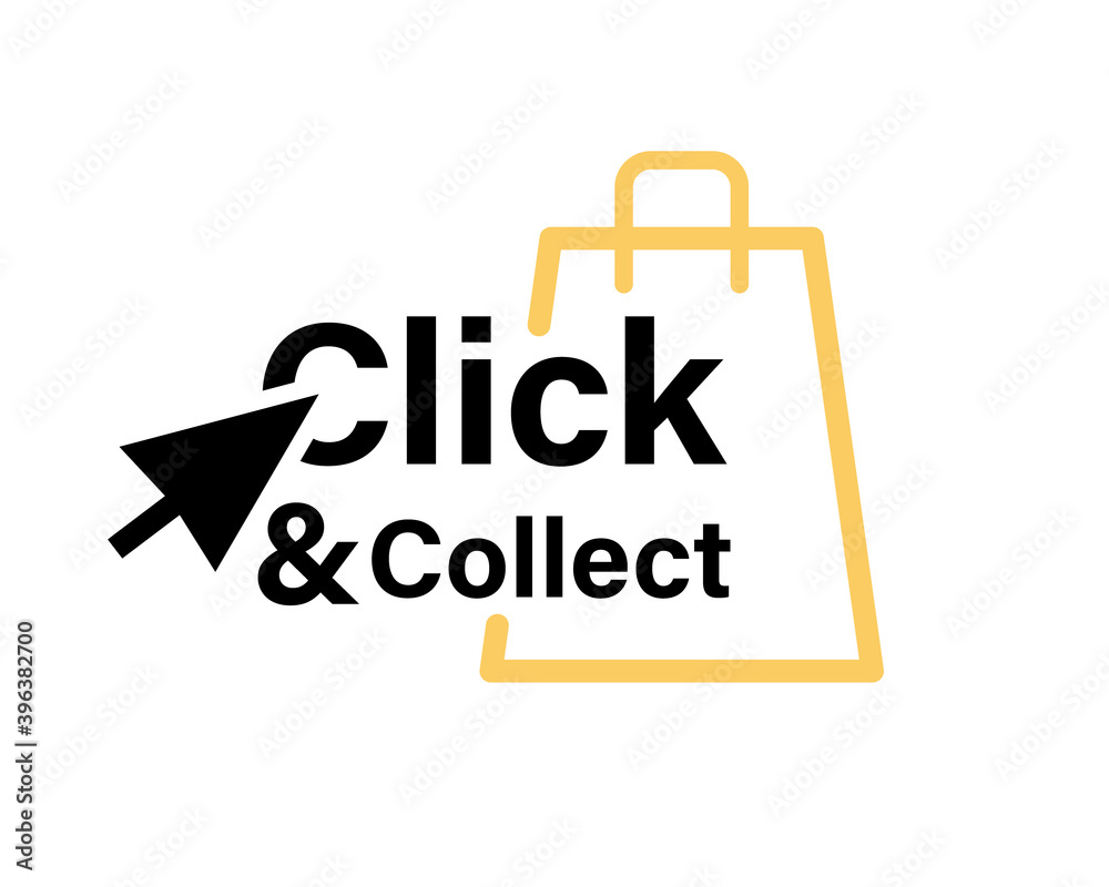 Click and collect text icon. Clipart image isolated on white background ...