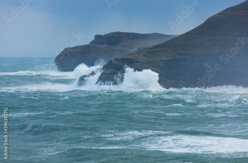 Storm and Big Waves seen from La Ojerada. Cabo Quejo. Cantabrian Sea. Arnuero. Cantabria. Spain. Europe photo