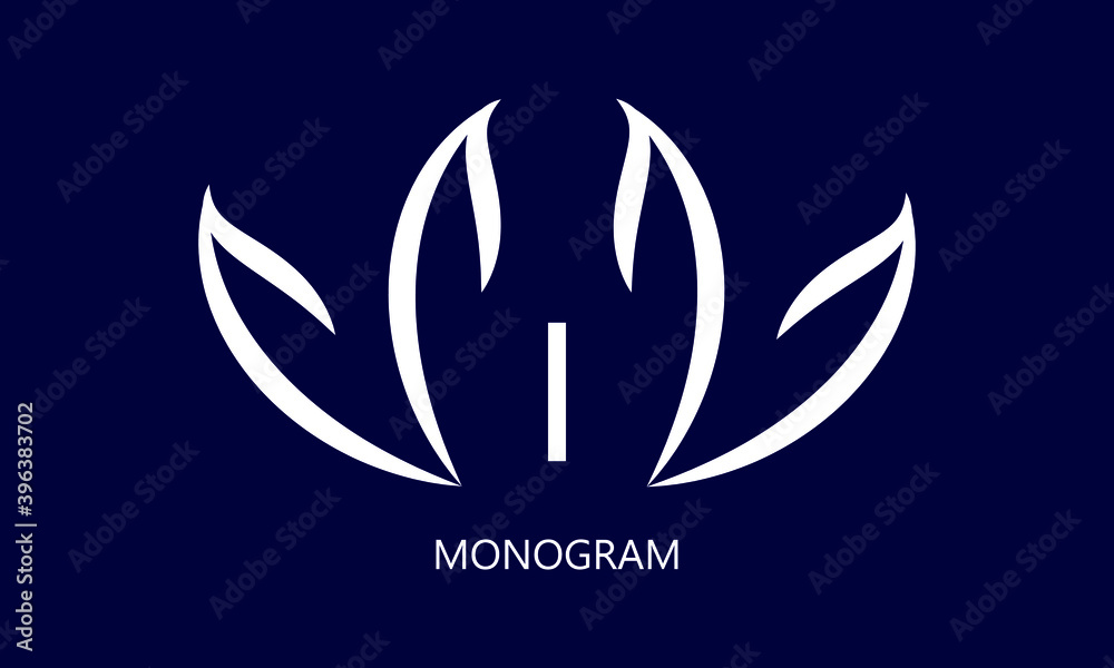 Fototapeta premium Elegant minimalist logo with the letter I in white on a dark background. Exquisite business sign, monogram identical to restaurant, boutique, hotel, jewelry.
