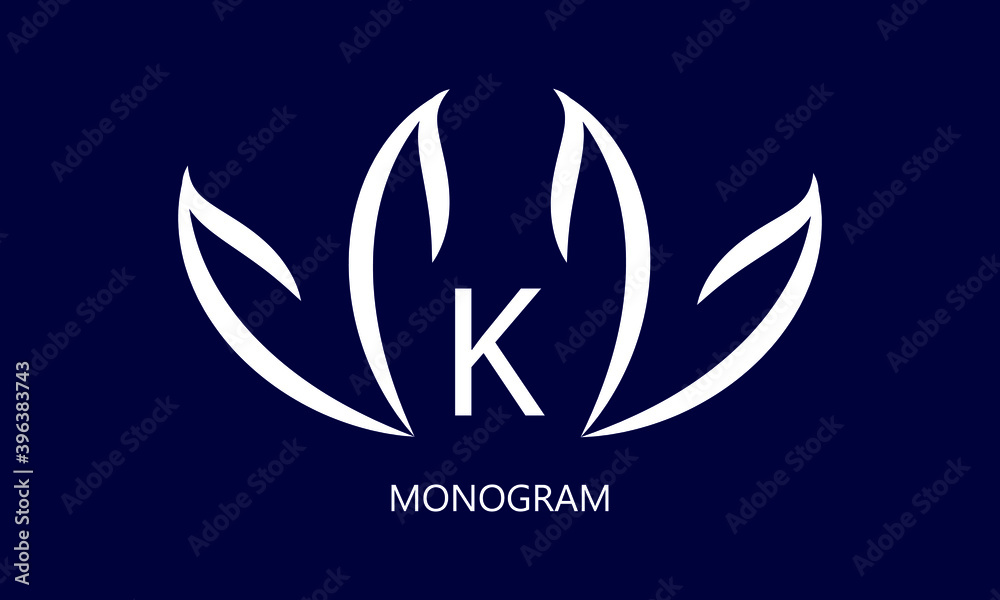 Fototapeta premium Elegant minimalist logo with the letter K in white on a dark background. Exquisite business sign, monogram identical to restaurant, boutique, hotel, jewelry.