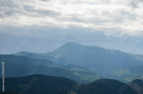 Picturesque Carpathian mountains landscape, panorama view of the Chornohora ridge with one of the highest Ukrainian mountains Petros © Dmytro