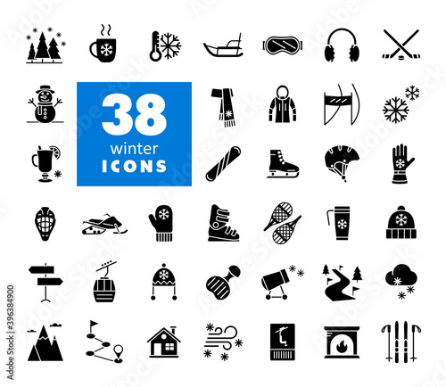 Winter vector glyph icon set