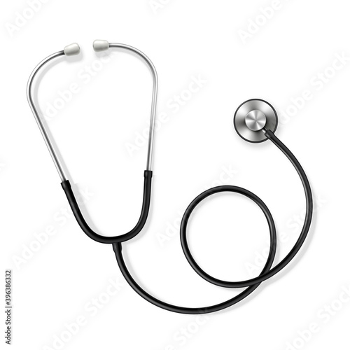 Stethoscope stainless steel realistic tool for diagnostics. Medical equipment. Acoustic device.