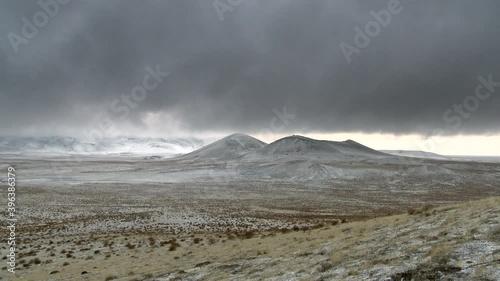 Snow covered during winter in treeless steppe.Turkmenistan tundra climates windy Central Asia, Manchuria Mongolia China Siberia Russia Kazakhstan Uzbekistan Kyrgyzstan lowland meadow hoar frost rime