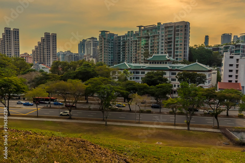 A view from Fort Canning Park over the city of Singapore in Asia