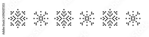 Snowflakes. Pixel icons for web. Christmas icons. Black pixel snowflakes on a white background. Vector illustration