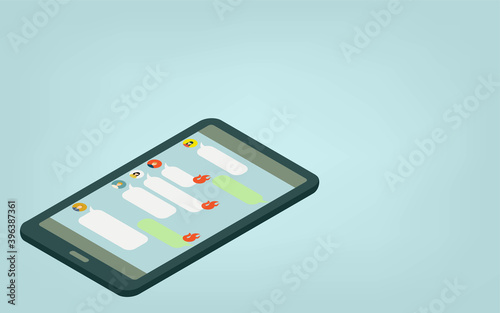 SNSで炎上が起きているスマホ画面、アイソメトリック